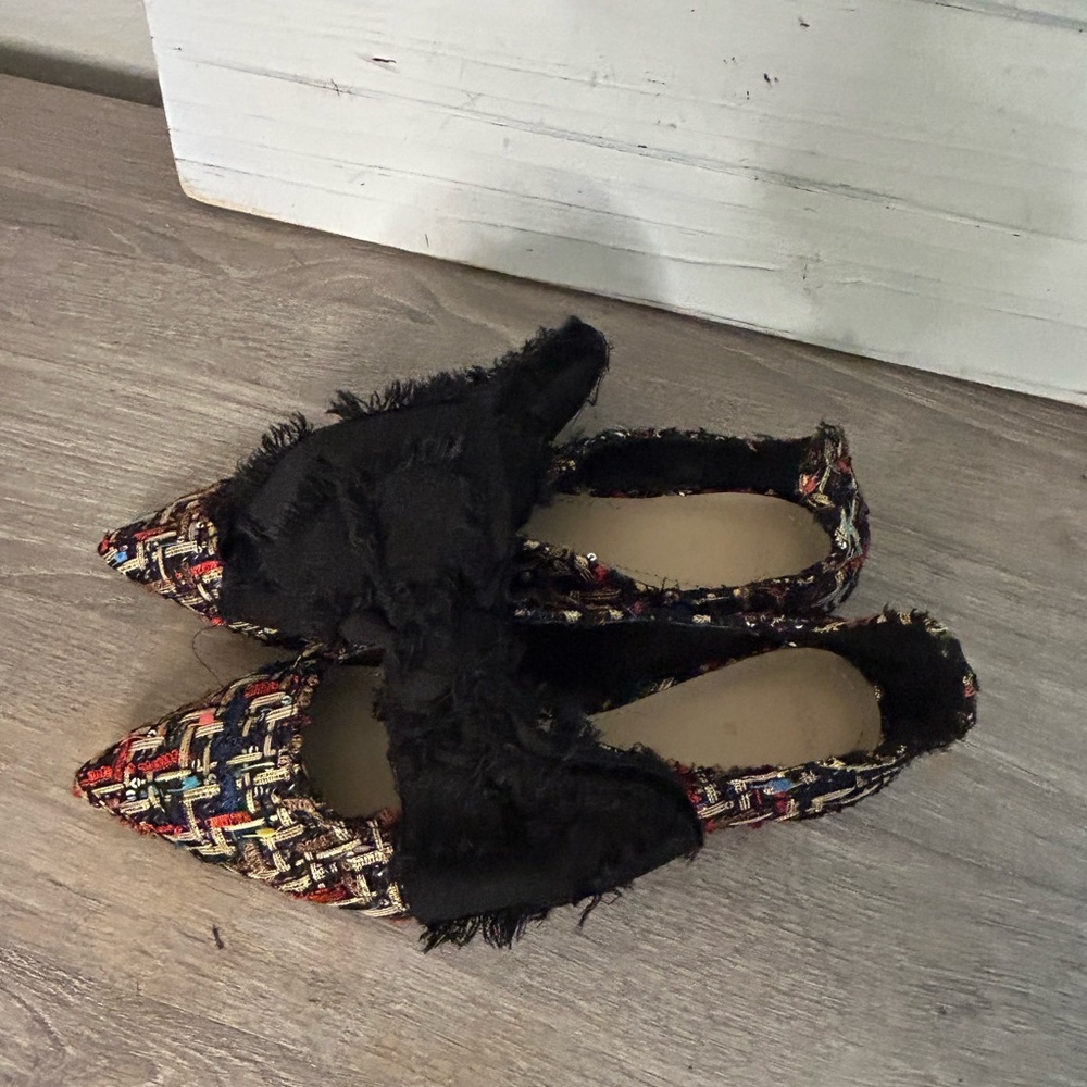 Zara Black and Multicolor Tweed Flats